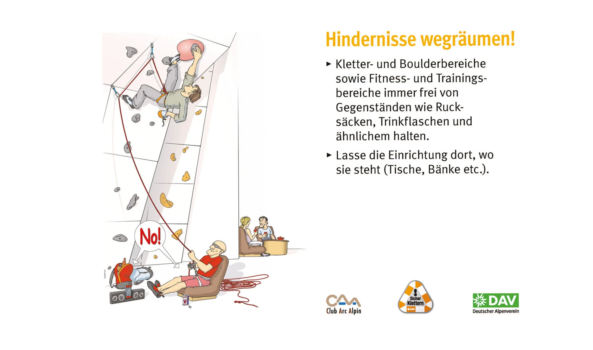 Hallenregeln für Klettern vom DAV. Regel Nummer drei: Gefahrenraum | © DAV